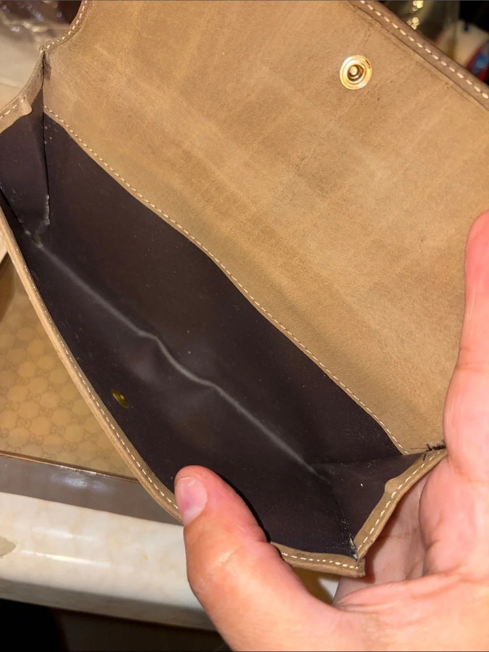 Gucci Bronze Metallic Leather Horsebit Wallet with Brown Stripe